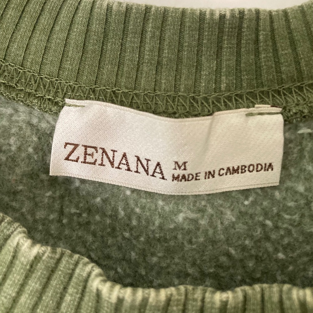 Zenana Green Mineral Wash Oversized Fleece Crew Neck Sweatshirt Pockets M Boho - Picture 7 of 11